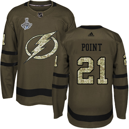 Men Adidas Tampa Bay Lightning #21 Brayden Point Green Salute to Service 2020 Stanley Cup Champions Stitched NHL Jersey
